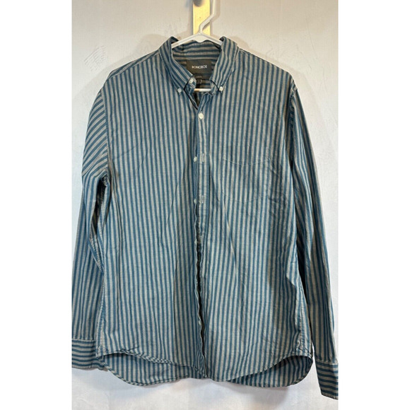 Bonobos Blue & Gray Stripe Slim Fit L Large Mens Button Up Shirt LS Dress D31 - Picture 1 of 6